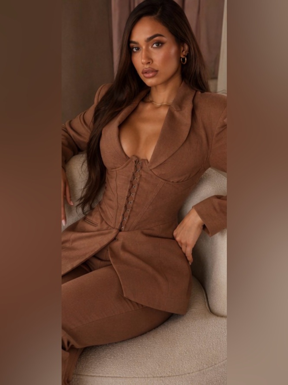 Sold Out House of CB Makani Mocha Corset Blazer XS Linen Archive Y2K - Picture 7 of 13